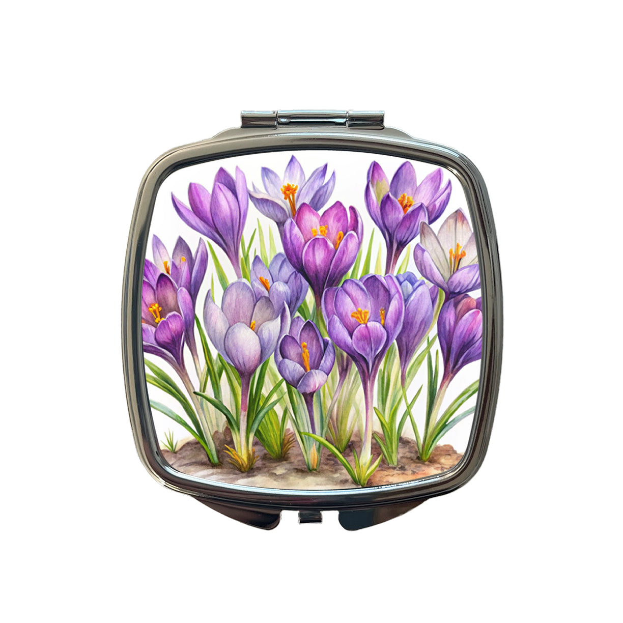 Crocus Purple Flowers Watercolor Small Travel Purse Handbag Pocket Makeup Compact Mirror