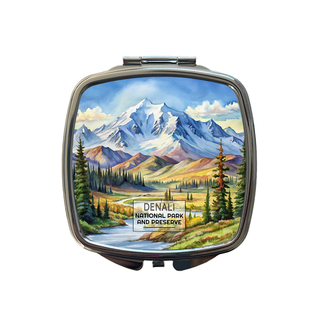 Denali National Park Alaska Watercolor Small Travel Purse Handbag Pocket Makeup Compact Mirror