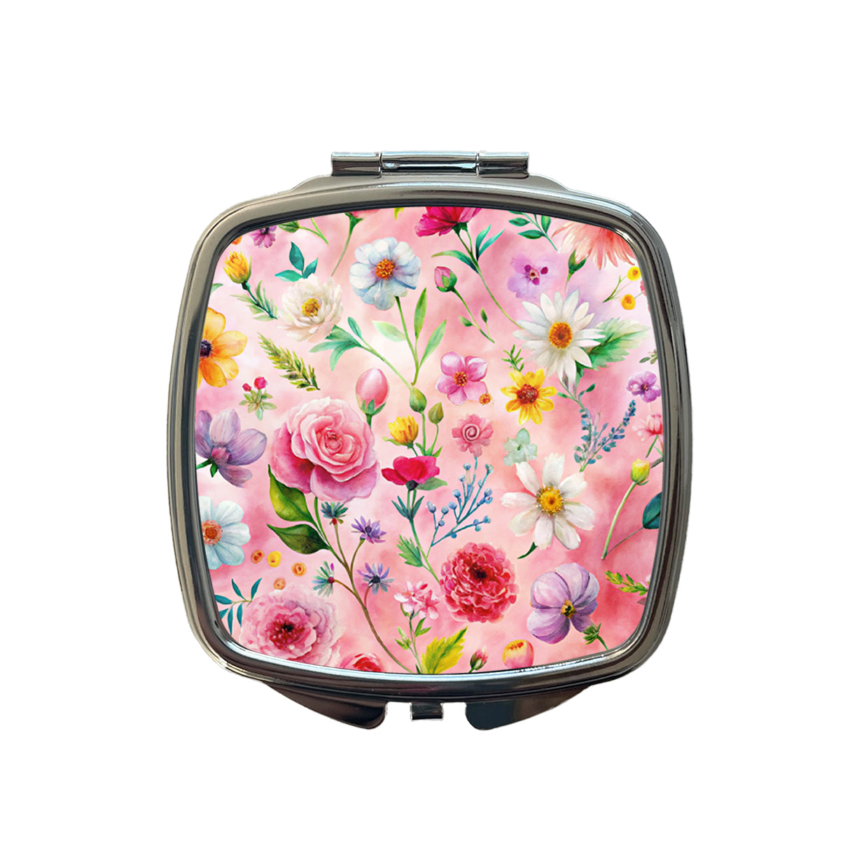 Flowers Pink Background Watercolor Small Travel Purse Handbag Pocket Makeup Compact Mirror
