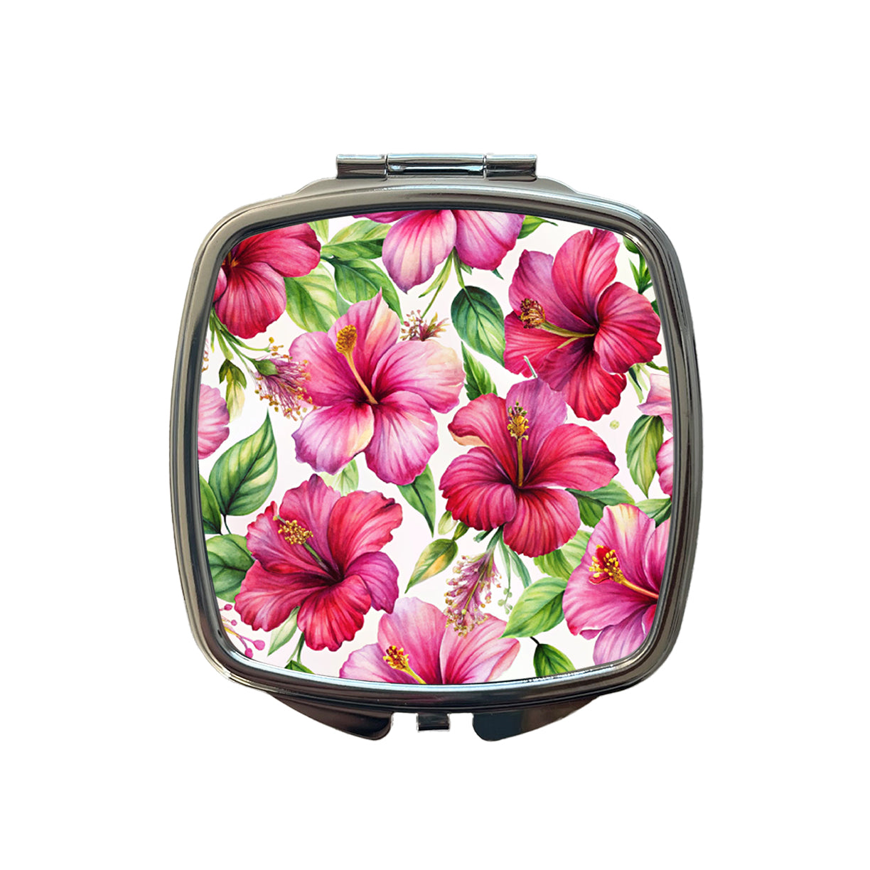 Fuchsia Hibiscus Flowers Watercolor Small Travel Purse Handbag Pocket Makeup Compact Mirror