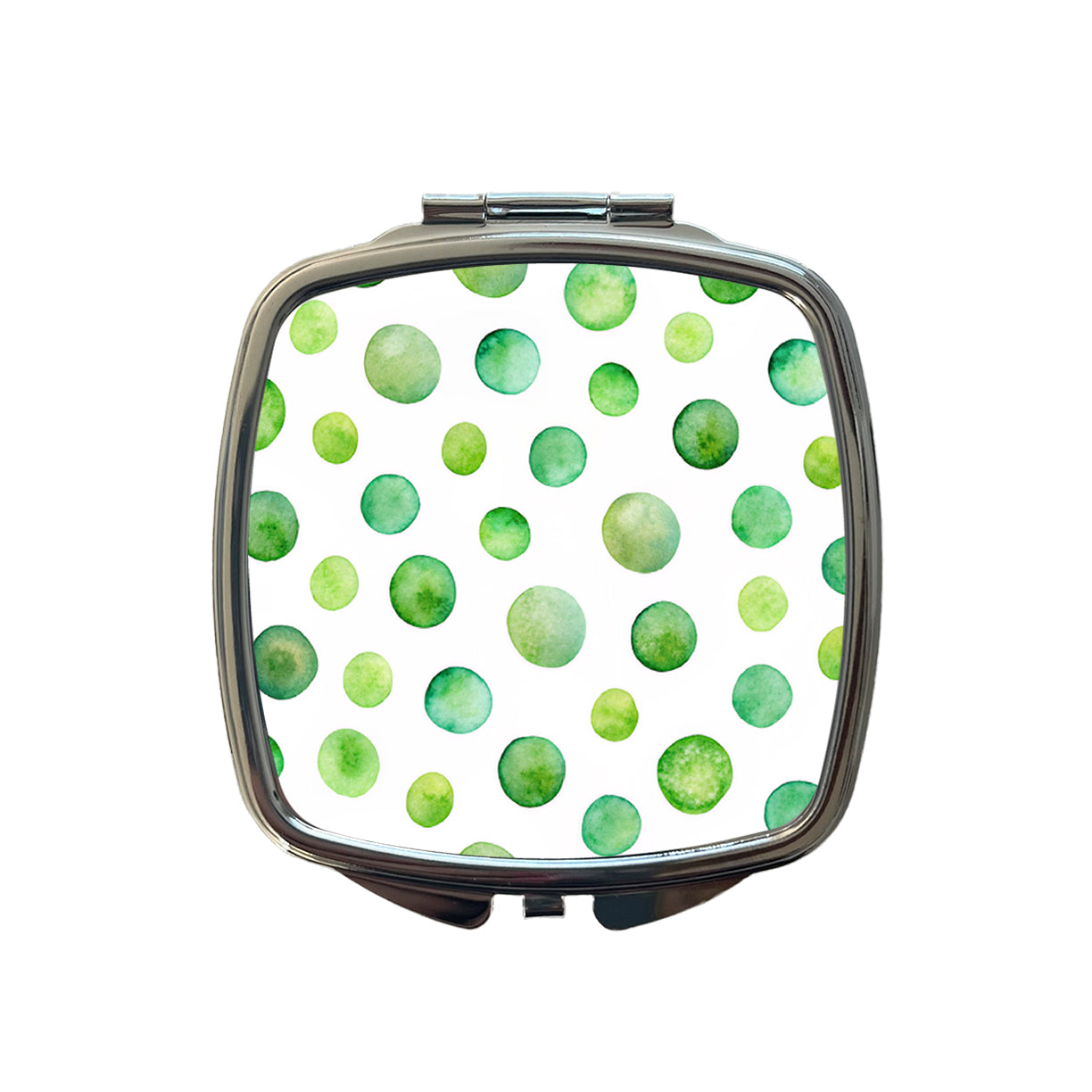 Green Polka Dots Fun White Background Small Travel Purse Handbag Pocket Makeup Compact Mirror