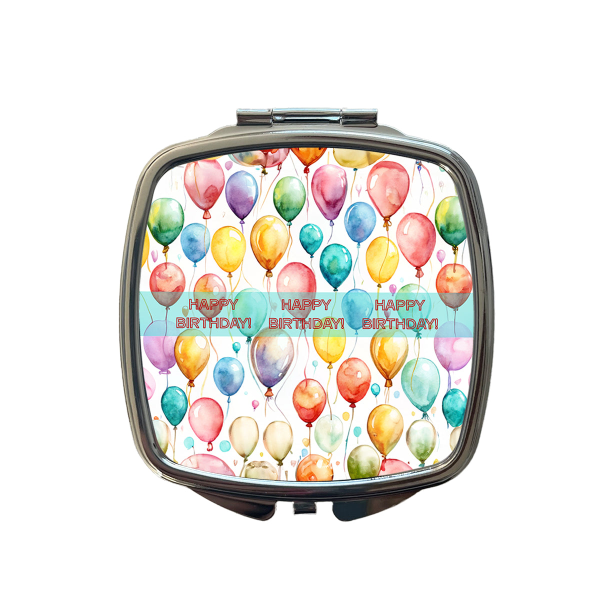 Happy Birthday Balloons Colorful Watercolor Small Travel Purse Handbag Pocket Makeup Compact Mirror