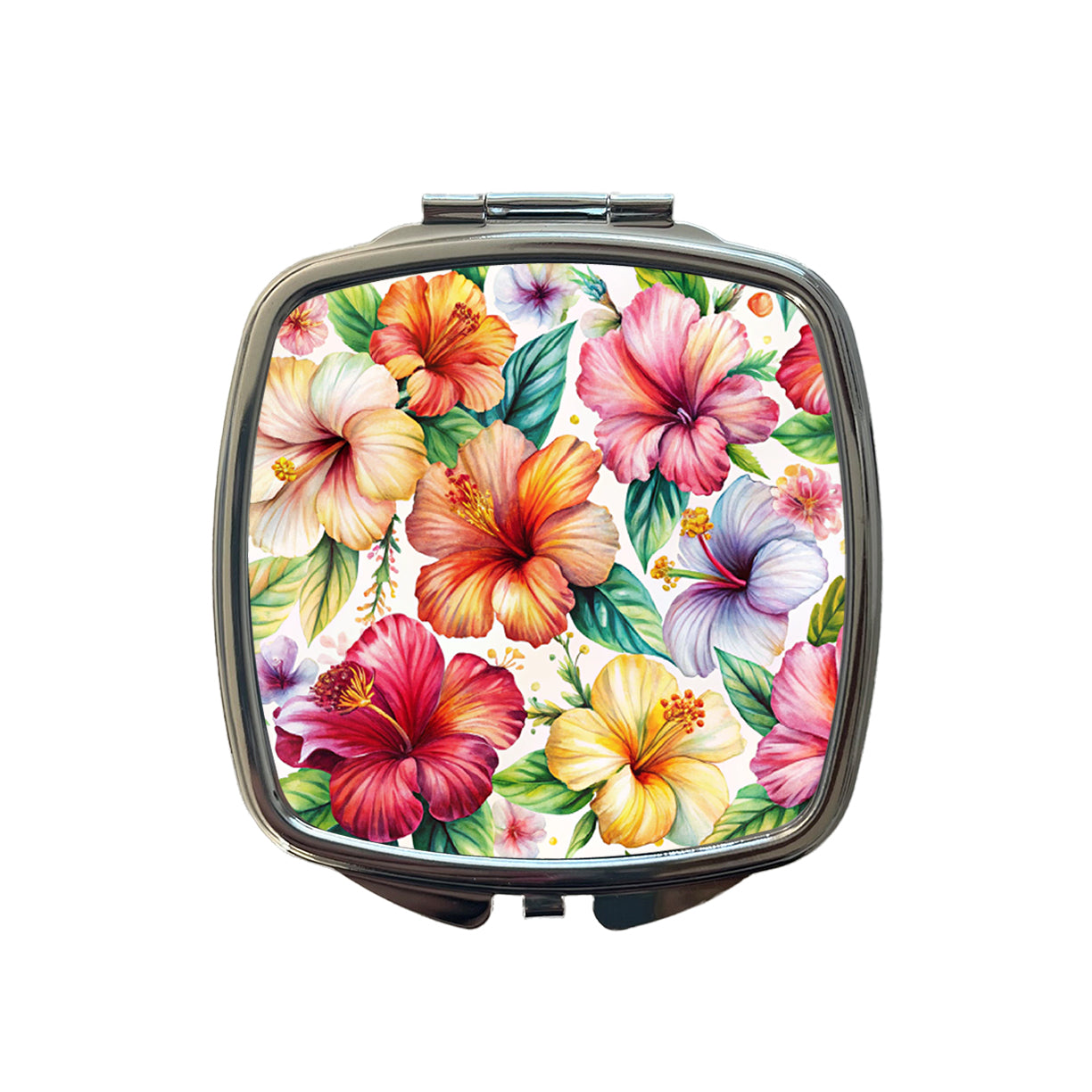 Hibiscus Tropical Flowers Watercolor Small Travel Purse Handbag Pocket Makeup Compact Mirror