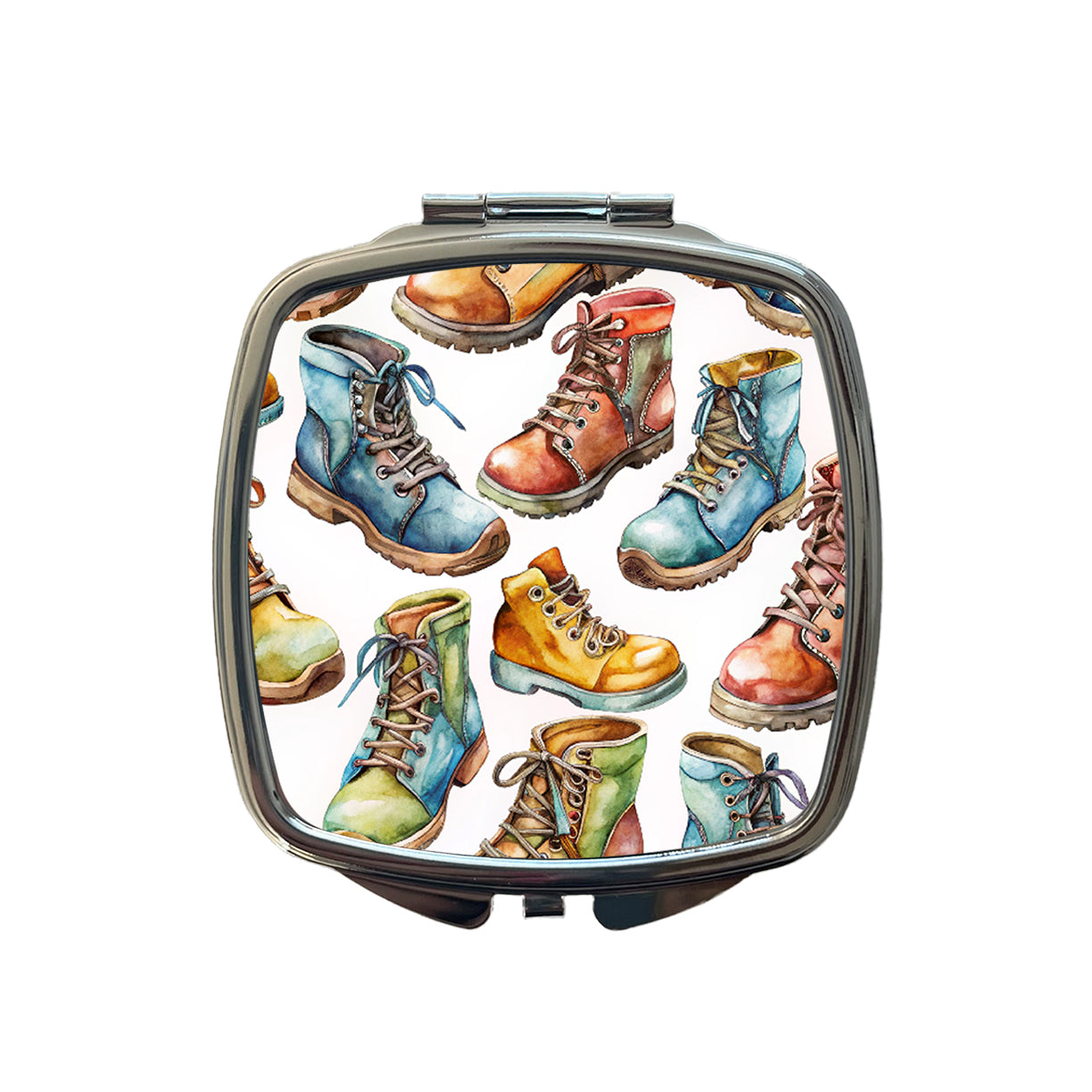 Hiking Boots Hikers Watercolor Small Travel Purse Handbag Pocket Makeup Compact Mirror