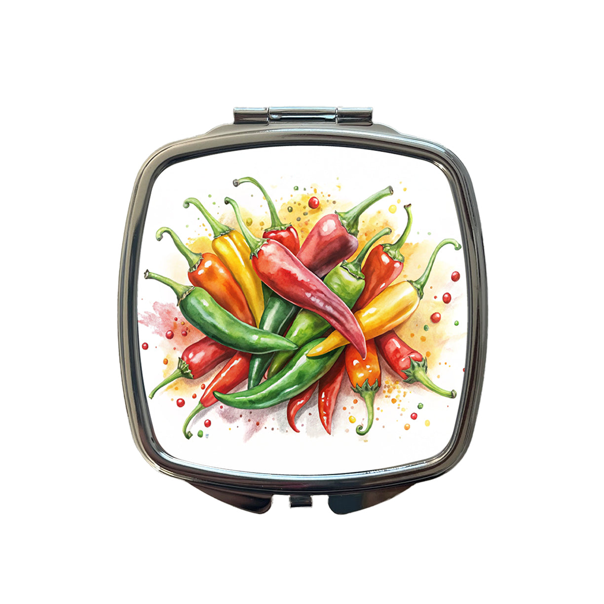 Hot Peppers Jalapenos Spicy Watercolor Small Travel Purse Handbag Pocket Makeup Compact Mirror