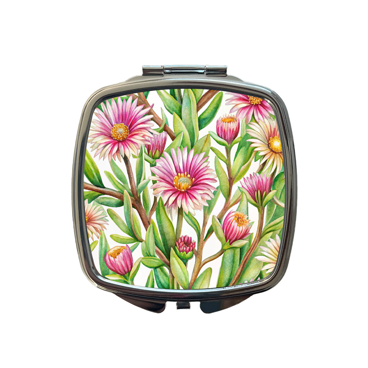 Ice Plant Flowers Watercolor Small Travel Purse Handbag Pocket Makeup Compact Mirror