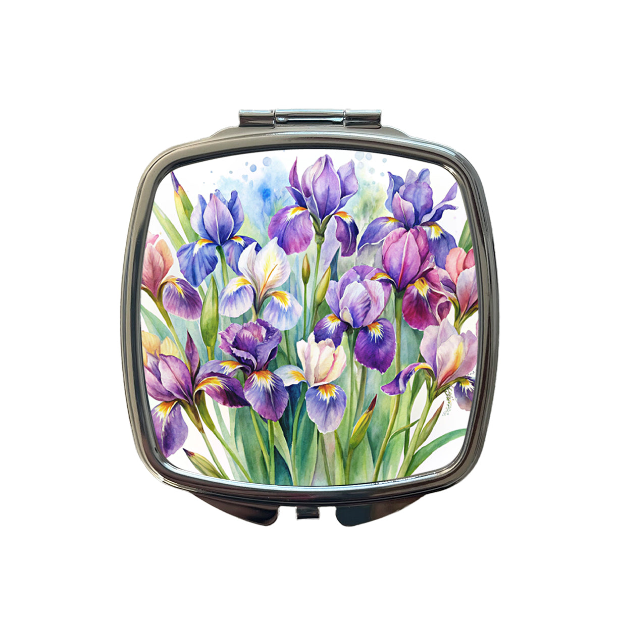 Iris Purple Pretty Flowers Watercolor Small Travel Purse Handbag Pocket Makeup Compact Mirror