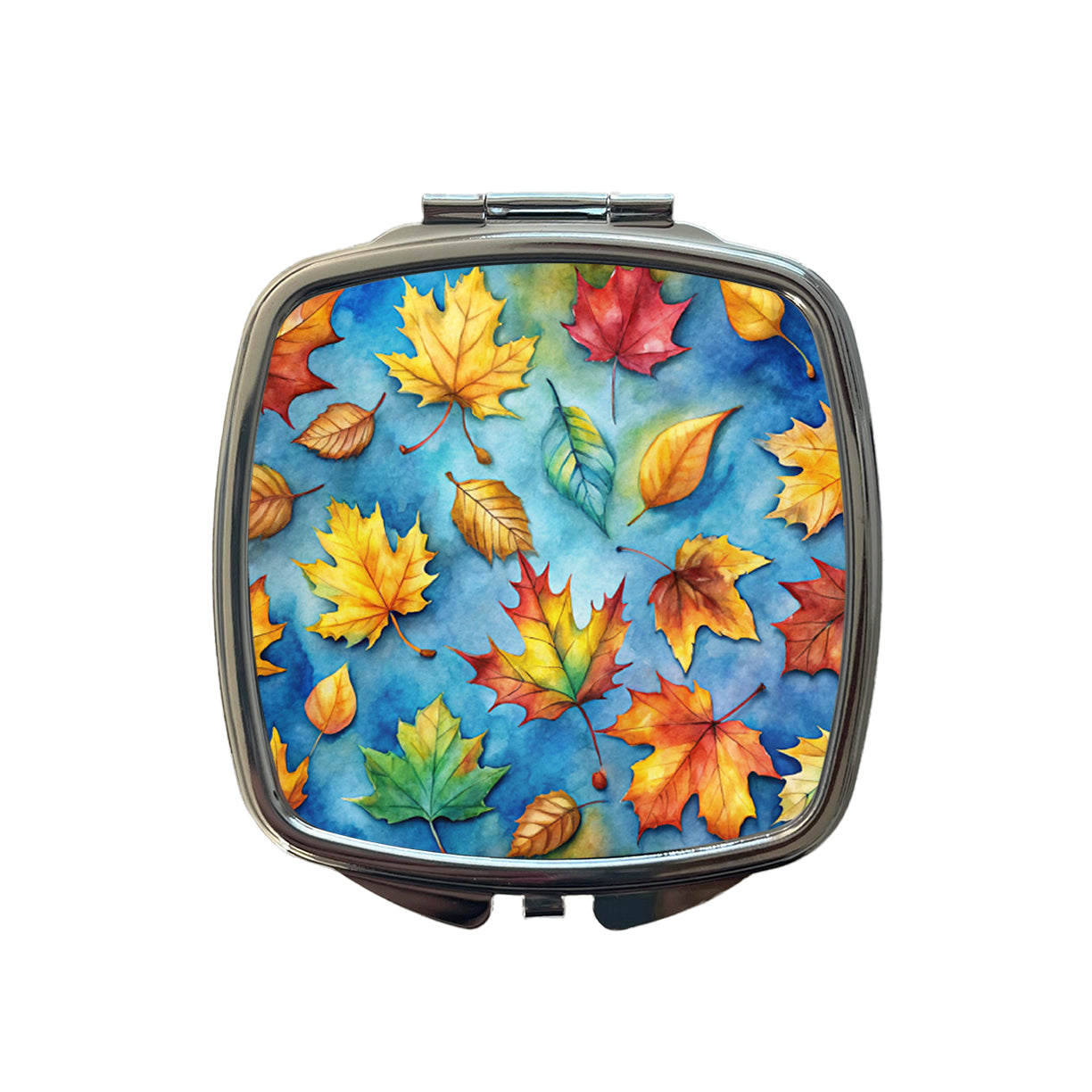 Leaves Blue Background Watercolor Small Travel Purse Handbag Pocket Makeup Compact Mirror