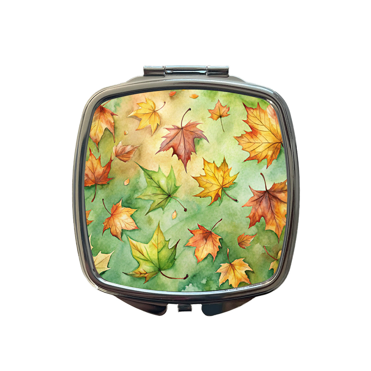 Leaves Green Background Watercolor Small Travel Purse Handbag Pocket Makeup Compact Mirror