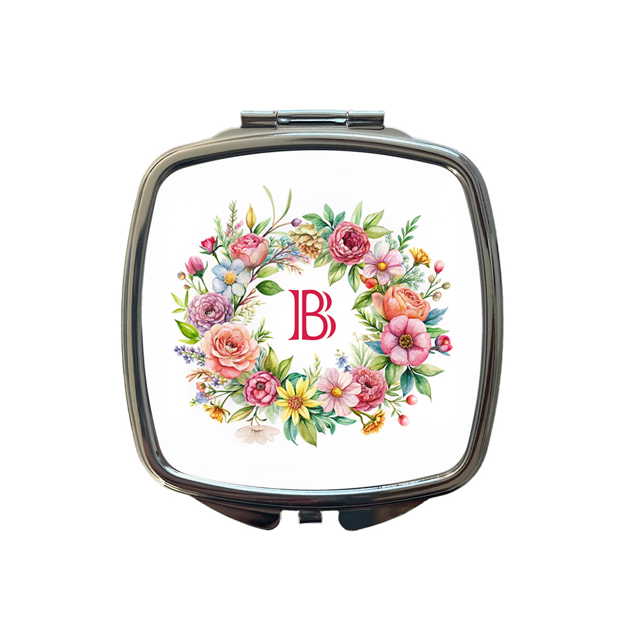 Letter B Initial Monogram Flowers Floral Small Travel Purse Handbag Pocket Makeup Compact Mirror