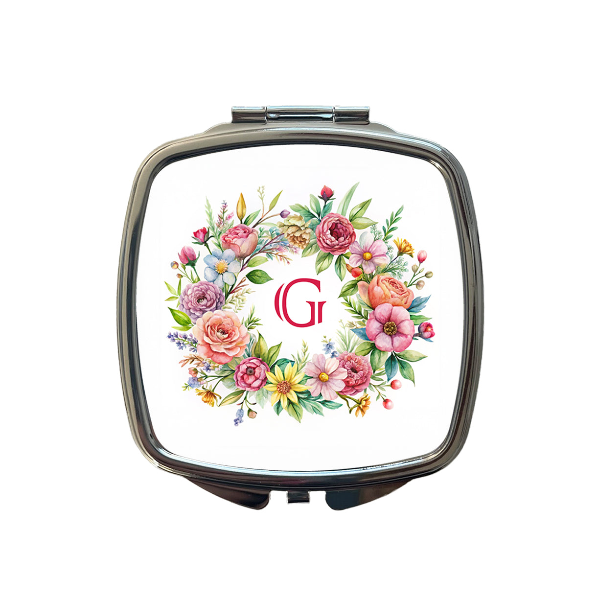 Letter G Initial Monogram Flowers Floral Small Travel Purse Handbag Pocket Makeup Compact Mirror