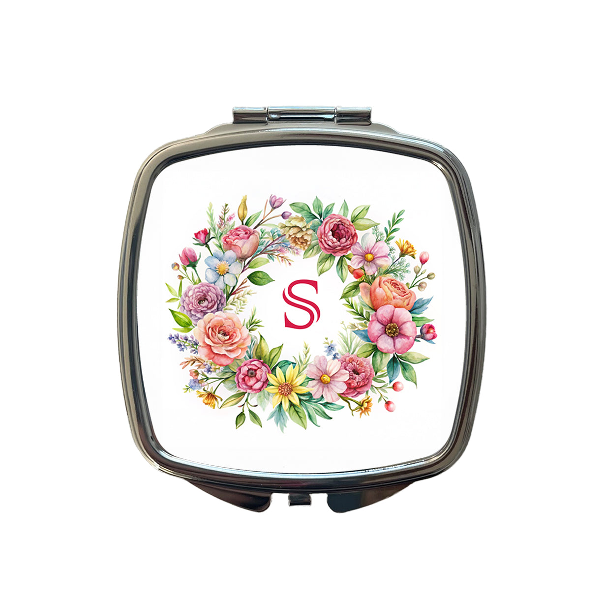 Letter S Initial Monogram Flowers Floral Small Travel Purse Handbag Pocket Makeup Compact Mirror