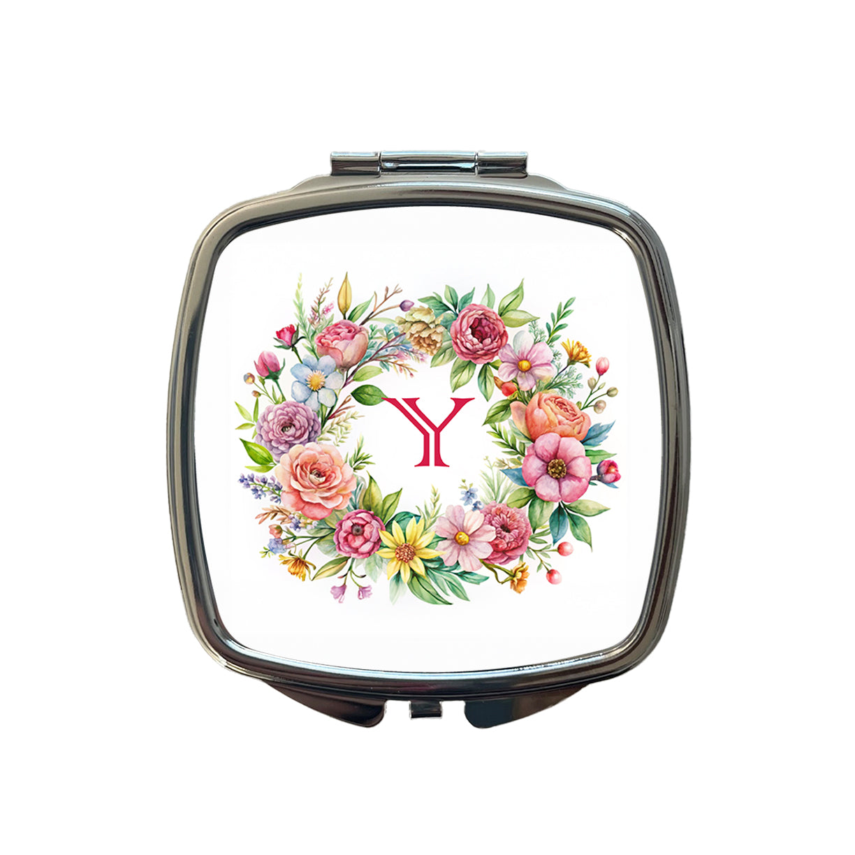 Letter Y Initial Monogram Flowers Floral Small Travel Purse Handbag Pocket Makeup Compact Mirror