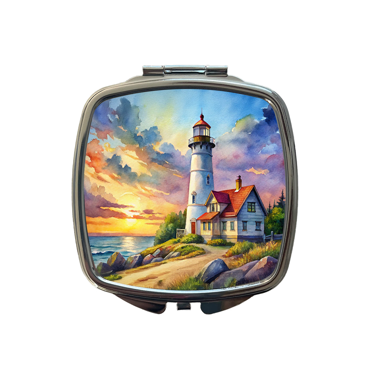 Lighthouse Beautiful Sky Watercolor Small Travel Purse Handbag Pocket Makeup Compact Mirror