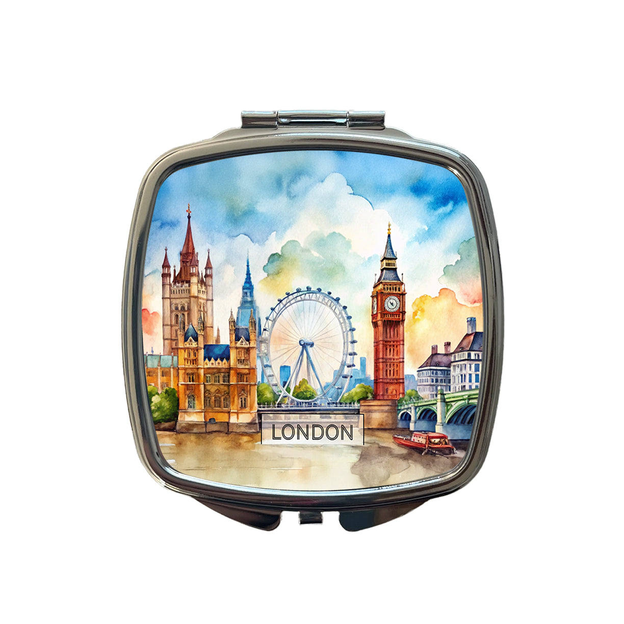 London England Travel City Watercolor Small Travel Purse Handbag Pocket Makeup Compact Mirror