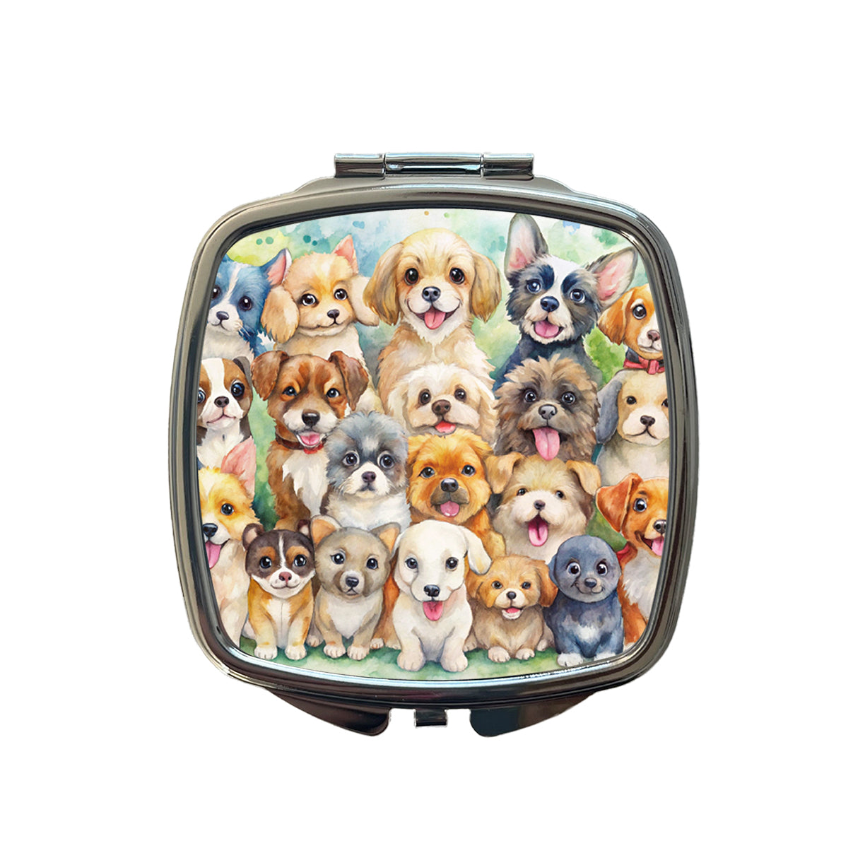 Lots Of Cute Dogs Watercolor Small Travel Purse Handbag Pocket Makeup Compact Mirror