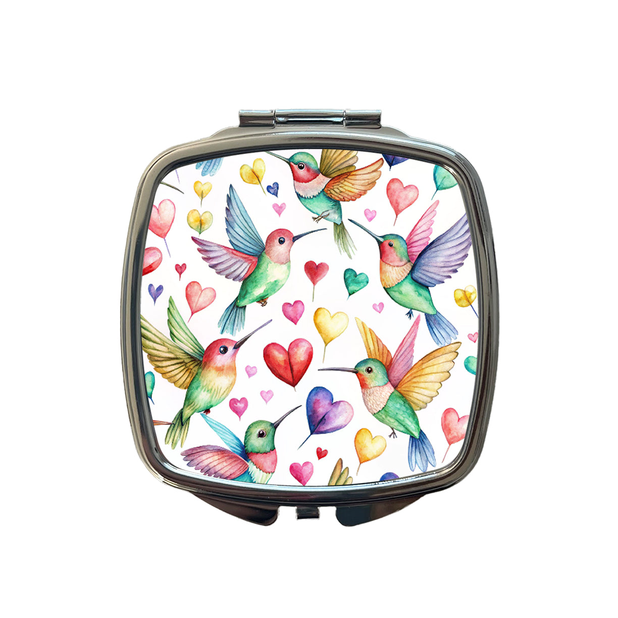 Lots Of Hummingbirds And Hearts Small Travel Purse Handbag Pocket Makeup Compact Mirror