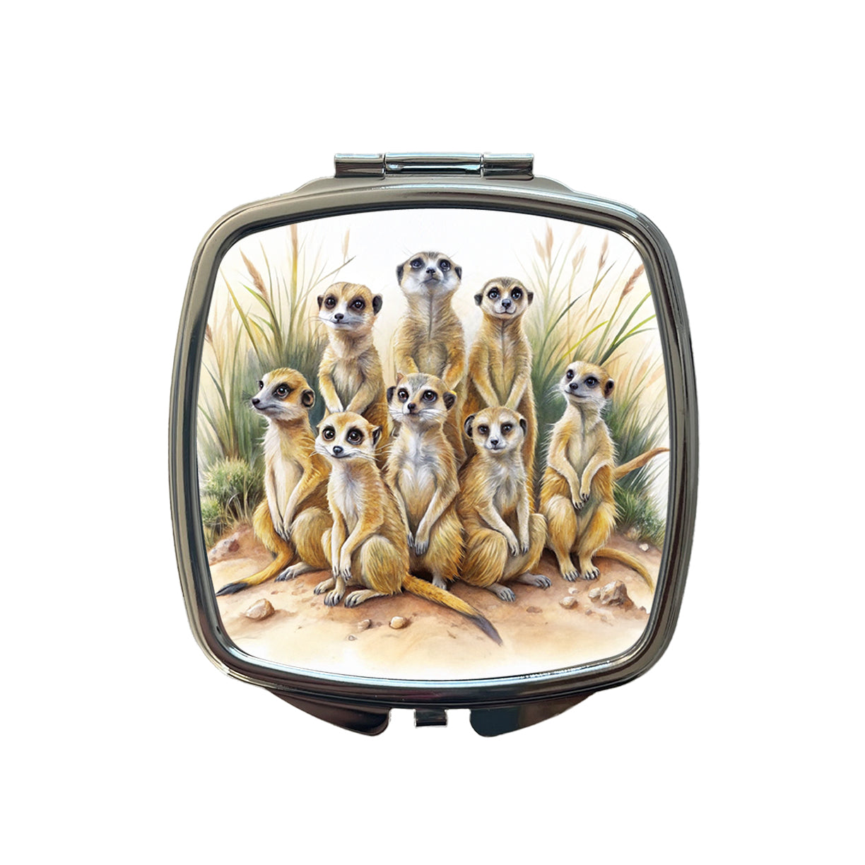 Lots Of Meerkats Watercolor Small Travel Purse Handbag Pocket Makeup Compact Mirror