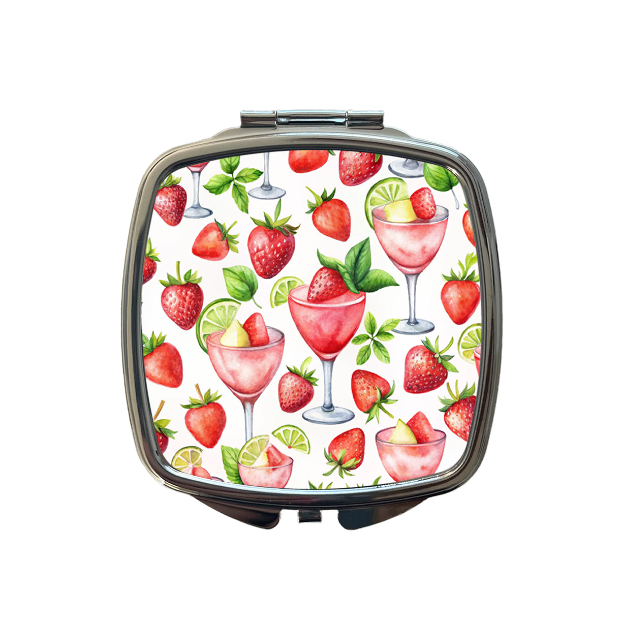 Lots Of Strawberry Daquiris Alcohol Small Travel Purse Handbag Pocket Makeup Compact Mirror