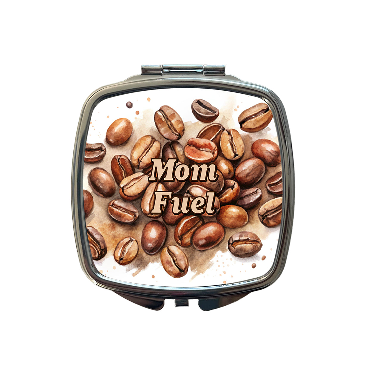 Mom Fuel Coffee Beans Watercolor Small Travel Purse Handbag Pocket Makeup Compact Mirror
