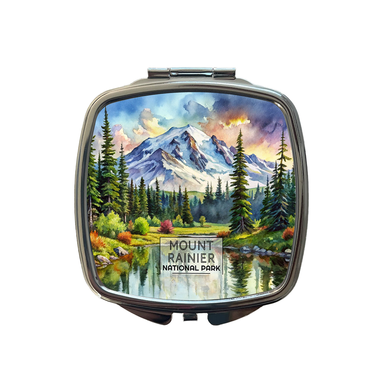 Mount Rainier National Park Washington Watercolor Small Travel Purse Handbag Pocket Makeup Compact Mirror
