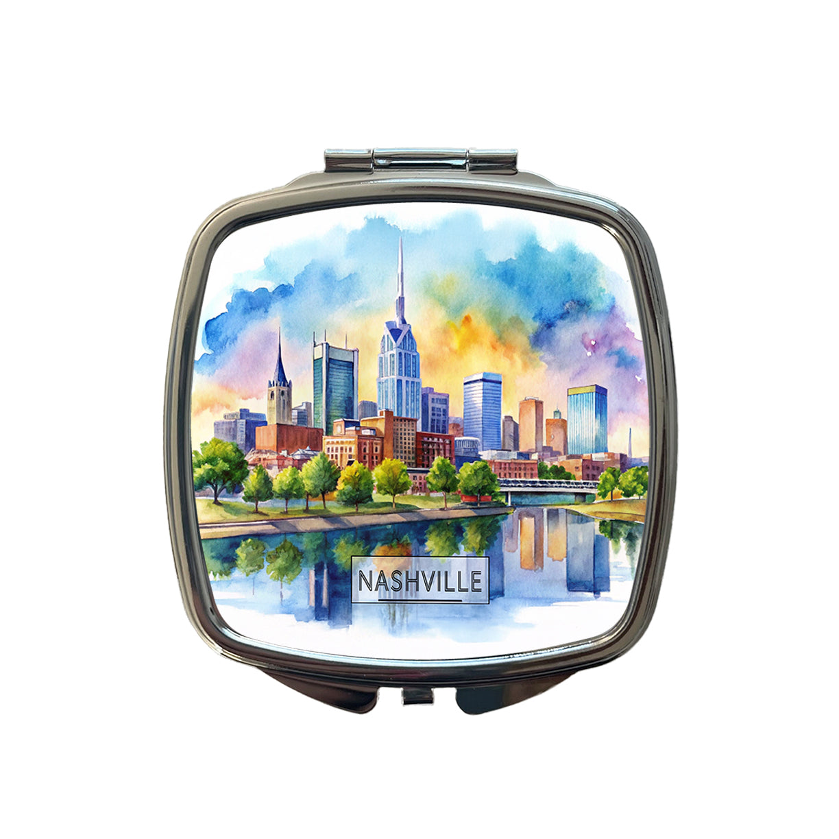 Nashville Tennessee Travel City Watercolor Small Travel Purse Handbag Pocket Makeup Compact Mirror