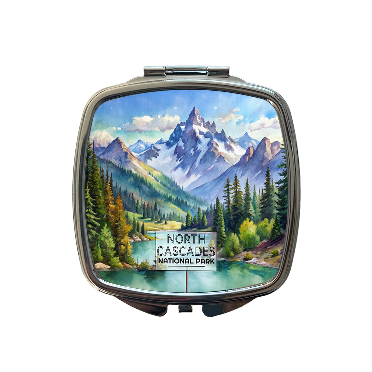 North Cascades National Park Washington Watercolor Small Travel Purse Handbag Pocket Makeup Compact Mirror
