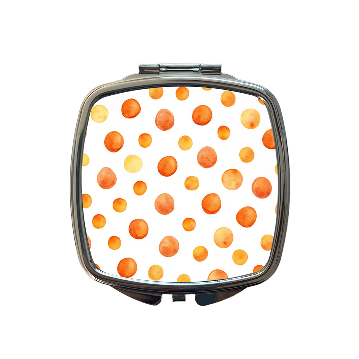 Orange Polka Dots Fun White Background Small Travel Purse Handbag Pocket Makeup Compact Mirror