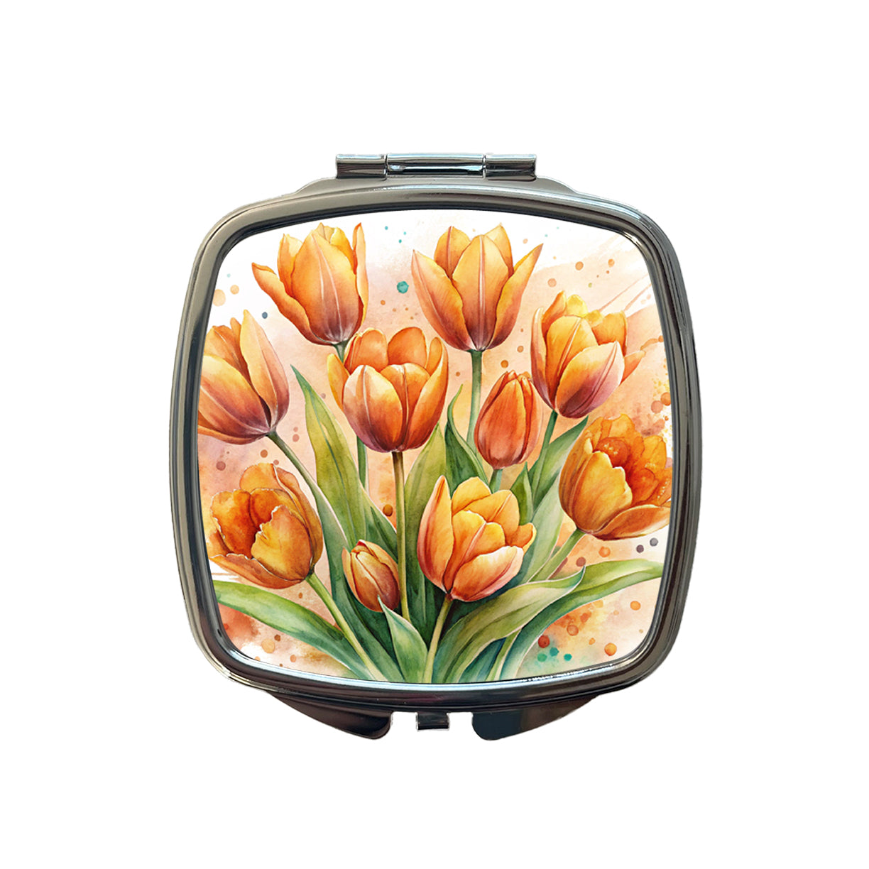 Orange Tulips Flowers Watercolor Small Travel Purse Handbag Pocket Makeup Compact Mirror
