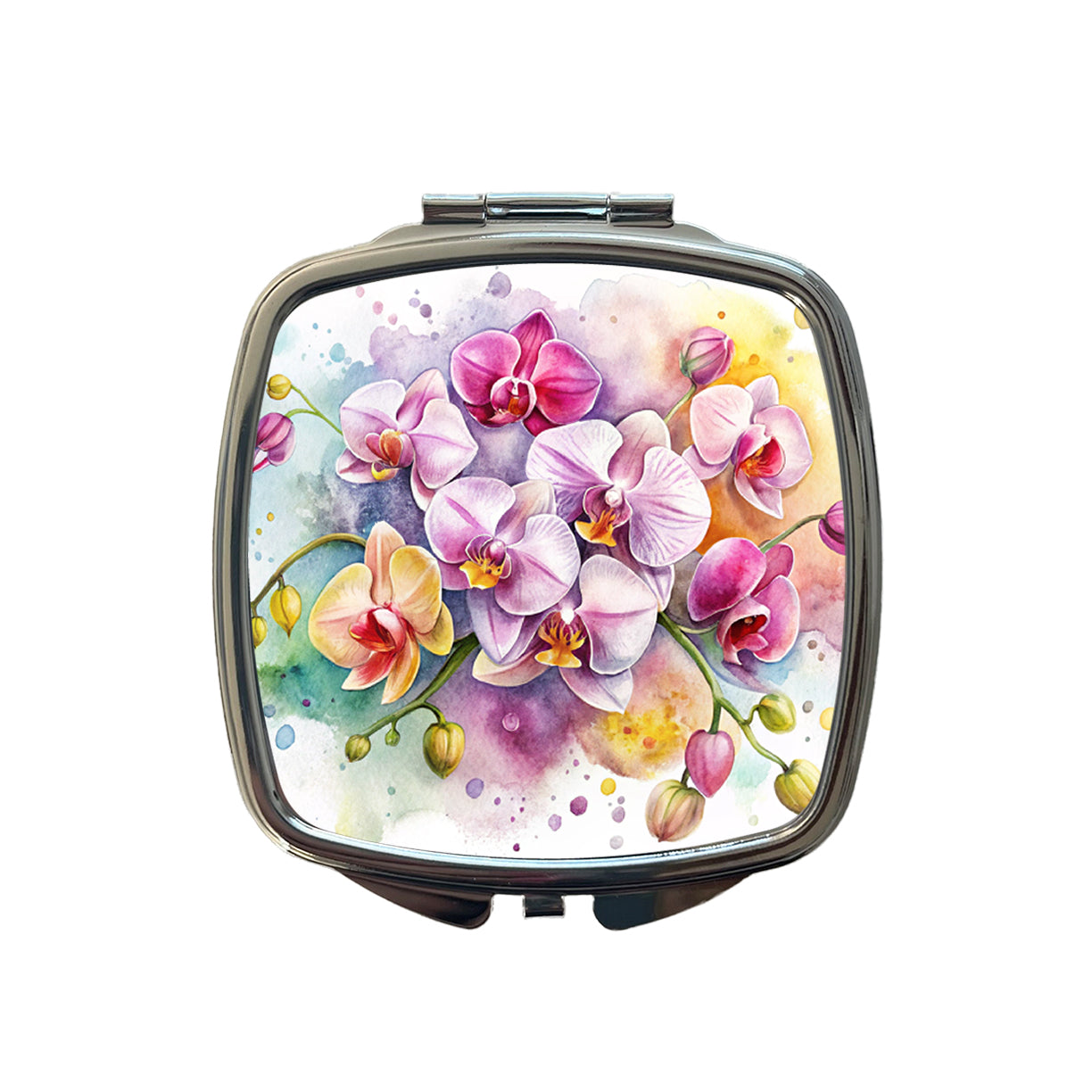Orchids Flowers Watercolor Small Travel Purse Handbag Pocket Makeup Compact Mirror