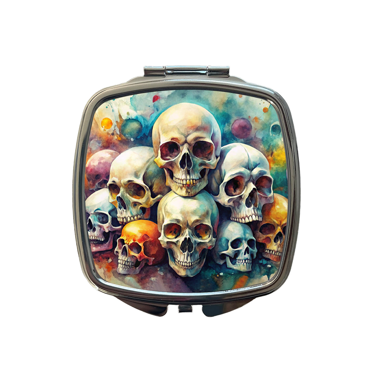 Overlapping Skulls Watercolor Small Travel Purse Handbag Pocket Makeup Compact Mirror