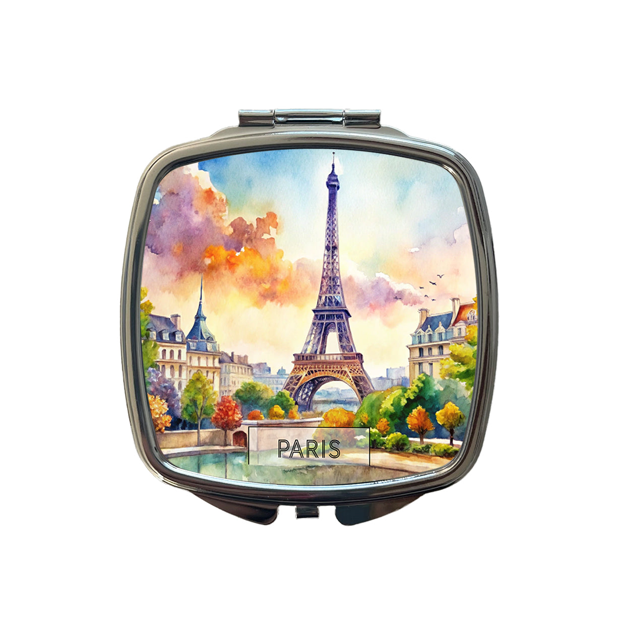 Paris France Eiffel Tower Travel City Watercolor Small Travel Purse Handbag Pocket Makeup Compact Mirror