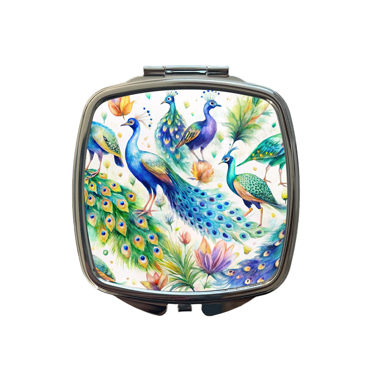 Peacocks Beautiful Birds Watercolor Small Travel Purse Handbag Pocket Makeup Compact Mirror