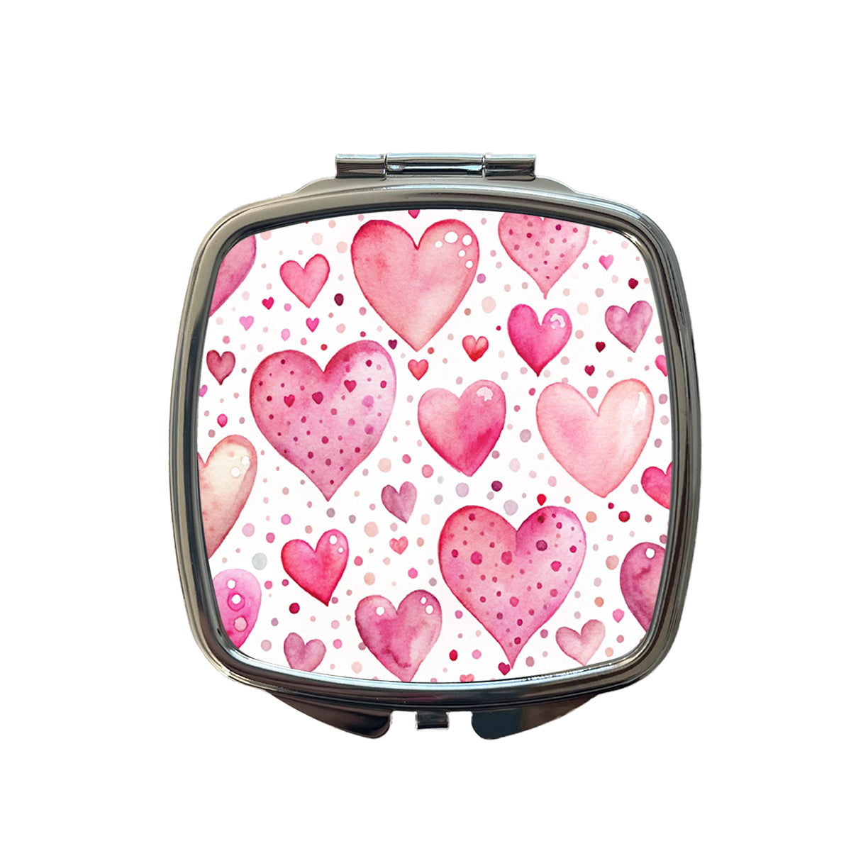 Pink Hearts Polka Dots Valentine's Love Anniversary Small Travel Purse Handbag Pocket Makeup Compact Mirror