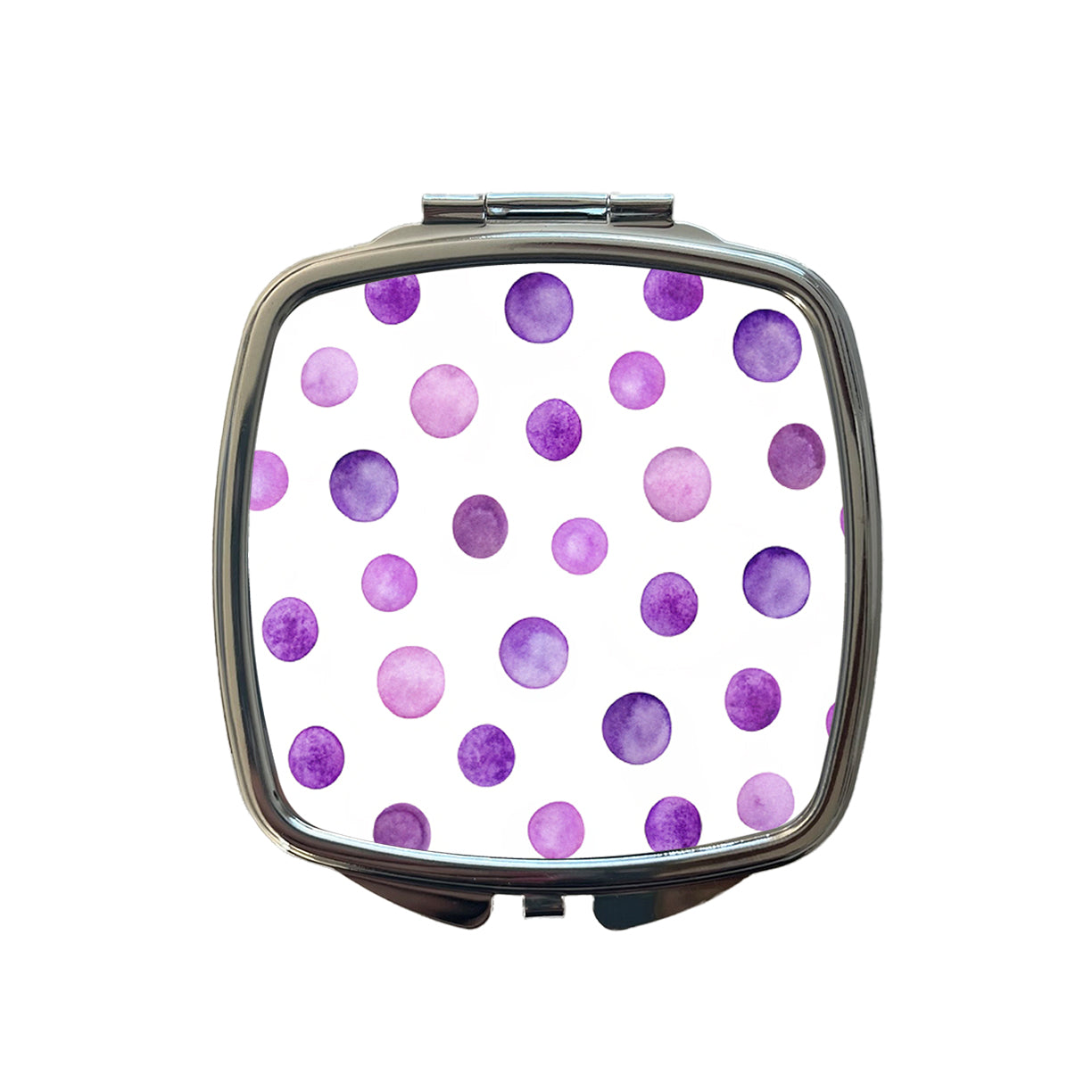 Purple Polka Dots Fun White Background Small Travel Purse Handbag Pocket Makeup Compact Mirror
