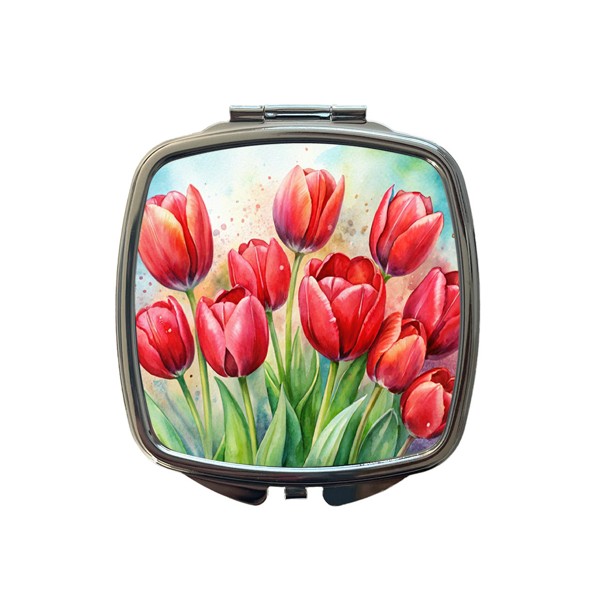 Red Tulips Flowers Watercolor Small Travel Purse Handbag Pocket Makeup Compact Mirror