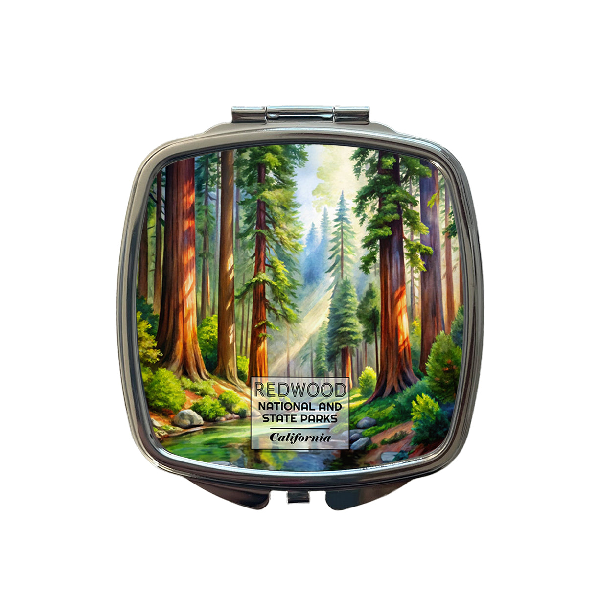 Redwood National Park California Watercolor Small Travel Purse Handbag Pocket Makeup Compact Mirror
