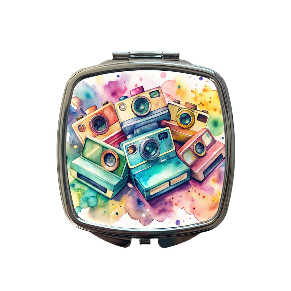 Retro Instant Cameras Photographer Watercolor Small Travel Purse Handbag Pocket Makeup Compact Mirror