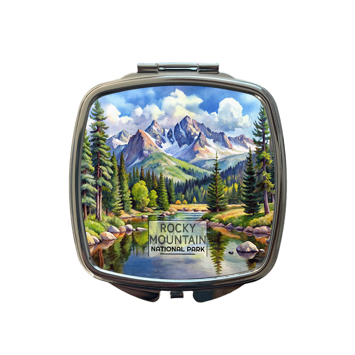 Rocky Mountain National Park Colorado Watercolor Small Travel Purse Handbag Pocket Makeup Compact Mirror