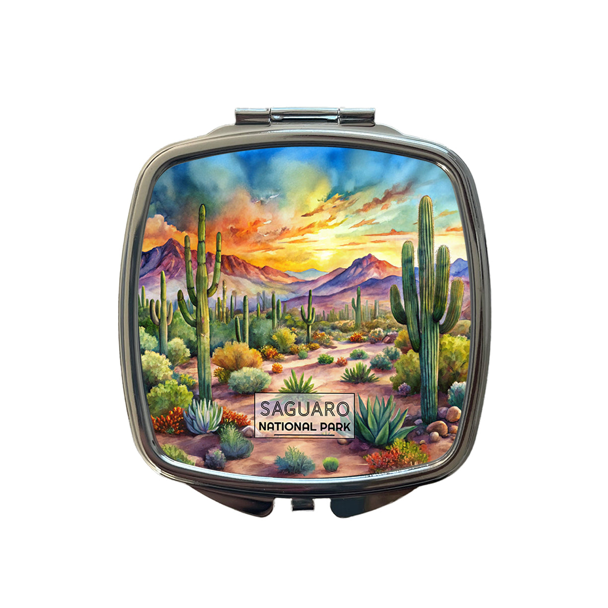Saguaro National Park Cactus Arizona Watercolor Small Travel Purse Handbag Pocket Makeup Compact Mirror