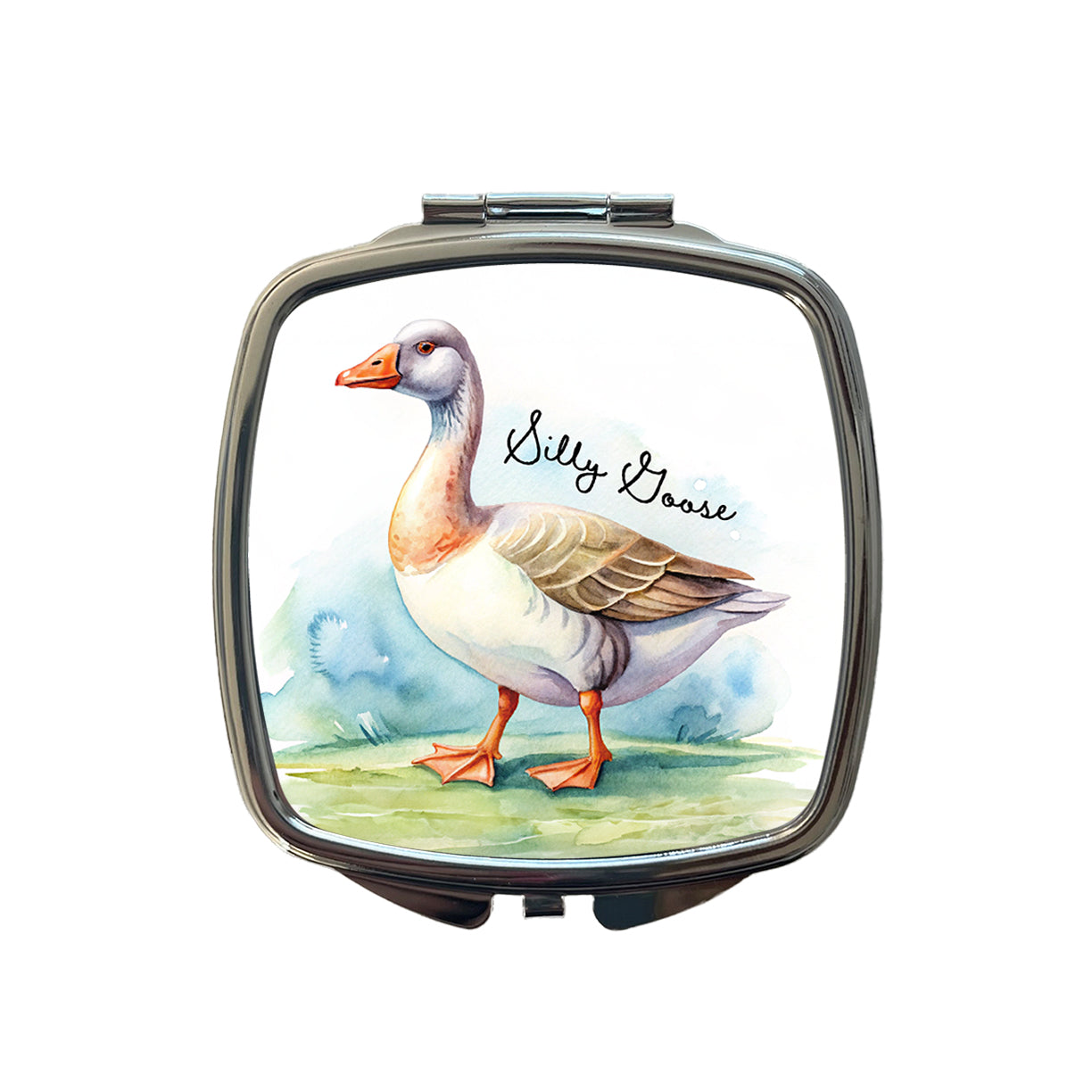 Silly Goose Funny Watercolor Small Travel Purse Handbag Pocket Makeup Compact Mirror