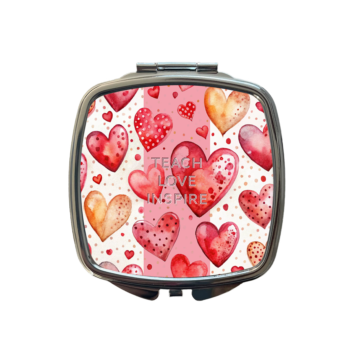 Teach Love Inspire Red Hearts Teacher Appreciation Small Travel Purse Handbag Pocket Makeup Compact Mirror
