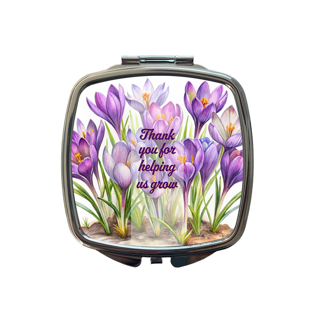 Thank You For Helping Us Grow Teacher Appreciation Elegant Purple Flowers Small Travel Purse Handbag Pocket Makeup Compact Mirror