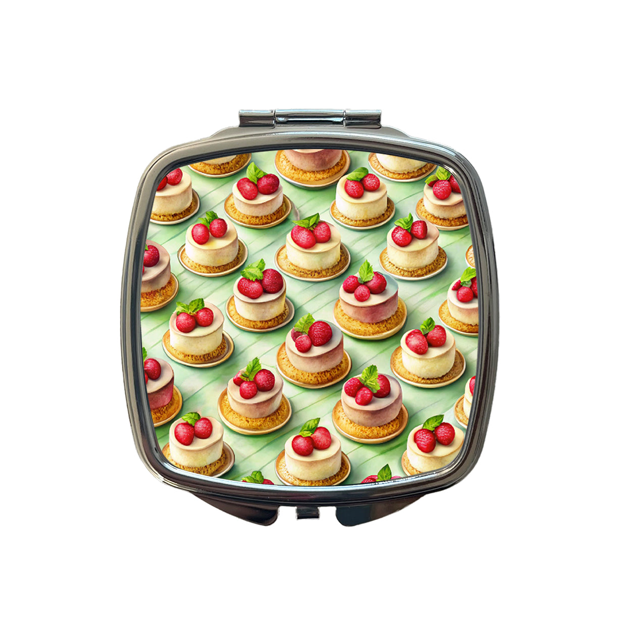 Tiny Cheesecakes On Plates In A Row Small Travel Purse Handbag Pocket Makeup Compact Mirror