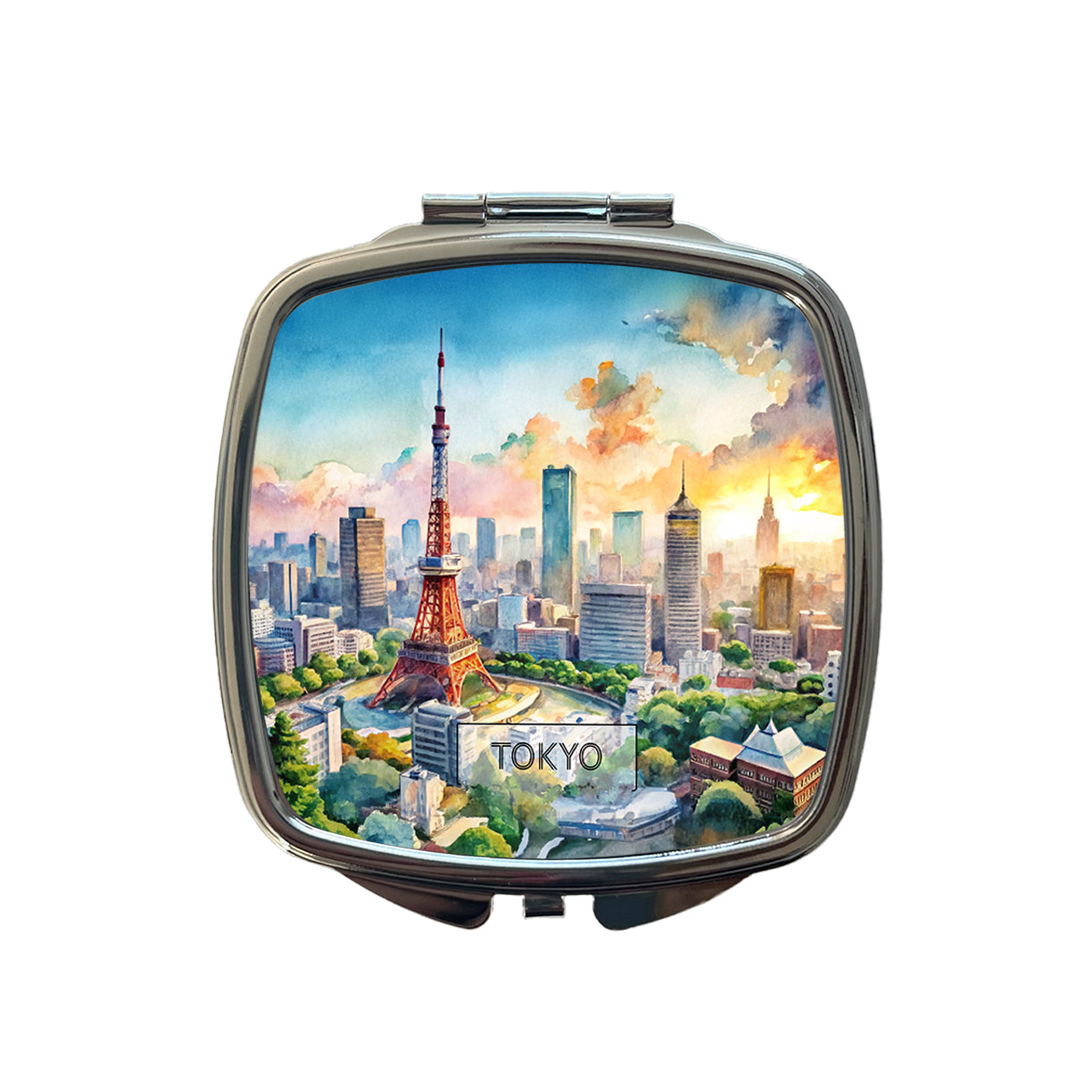 Tokyo Japan Travel City Watercolor Small Travel Purse Handbag Pocket Makeup Compact Mirror