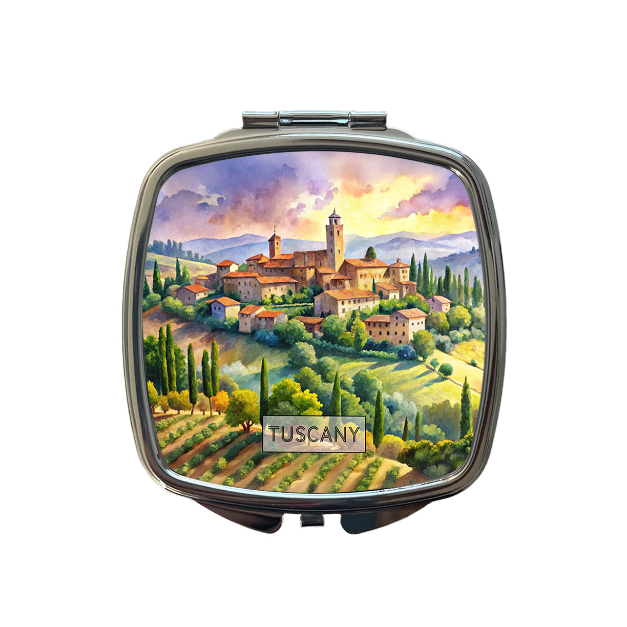 Tuscany Italy Travel City Watercolor Small Travel Purse Handbag Pocket Makeup Compact Mirror
