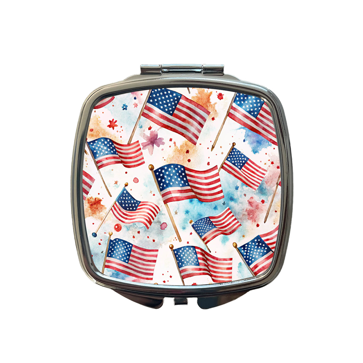 USA American Flags Patriotic Watercolor Small Travel Purse Handbag Pocket Makeup Compact Mirror
