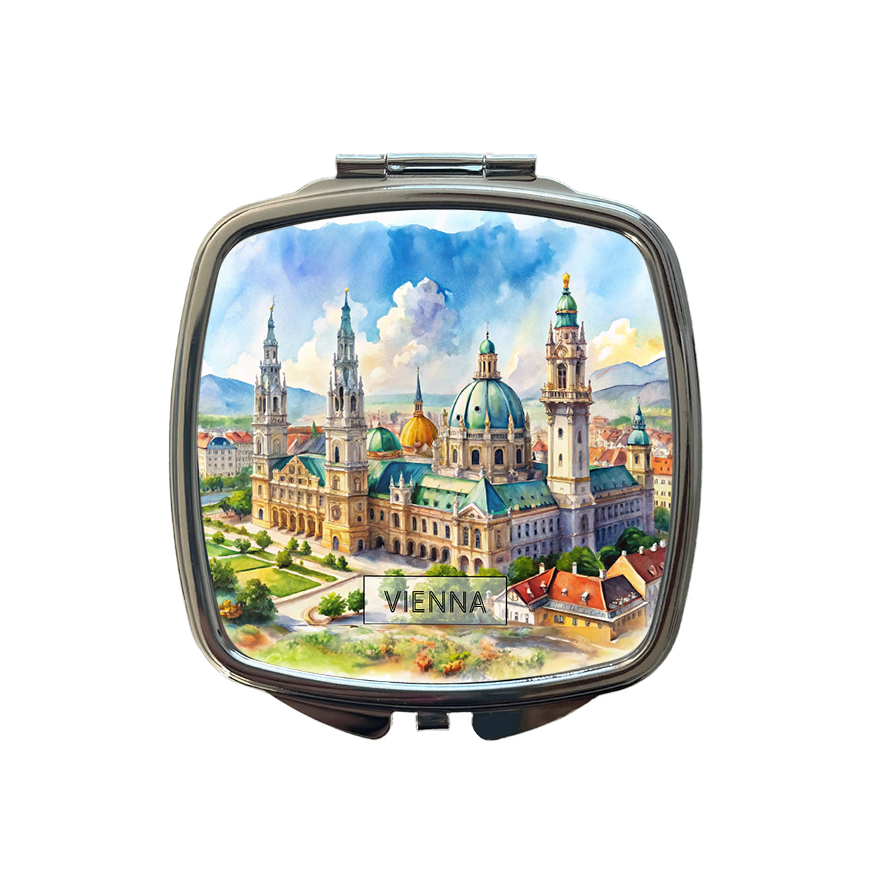 Vienna Austria Travel City Watercolor Small Travel Purse Handbag Pocket Makeup Compact Mirror