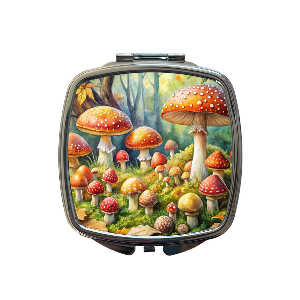 Woodland Mushrooms Watercolor Small Travel Purse Handbag Pocket Makeup Compact Mirror