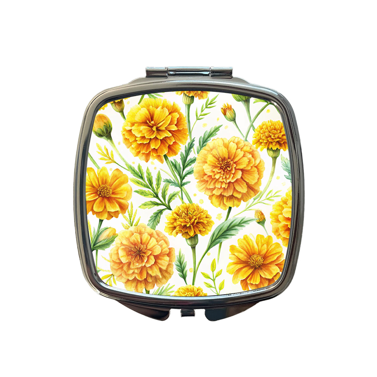 Yellow Marigolds Flowers Watercolor Small Travel Purse Handbag Pocket Makeup Compact Mirror